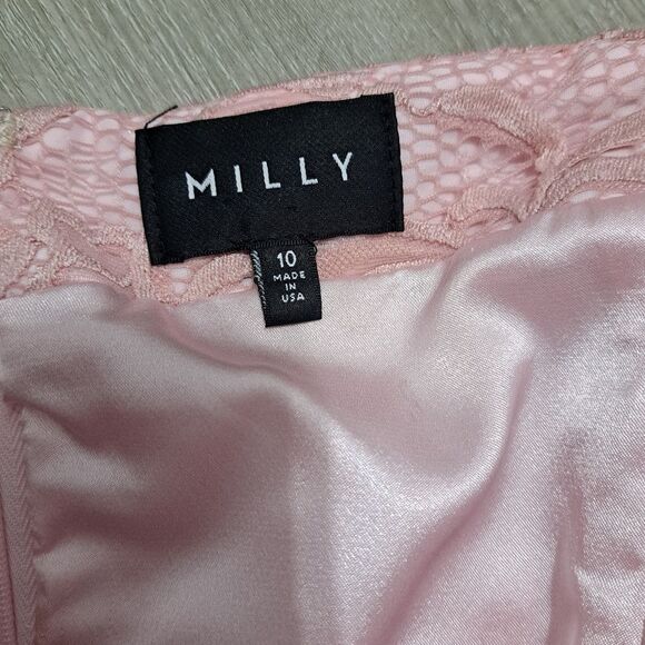 Milly Selena Off The Shoulder Floral Lace Romantic Dress Bell Sleeve Pink Siz 10 - Picture 7 of 17